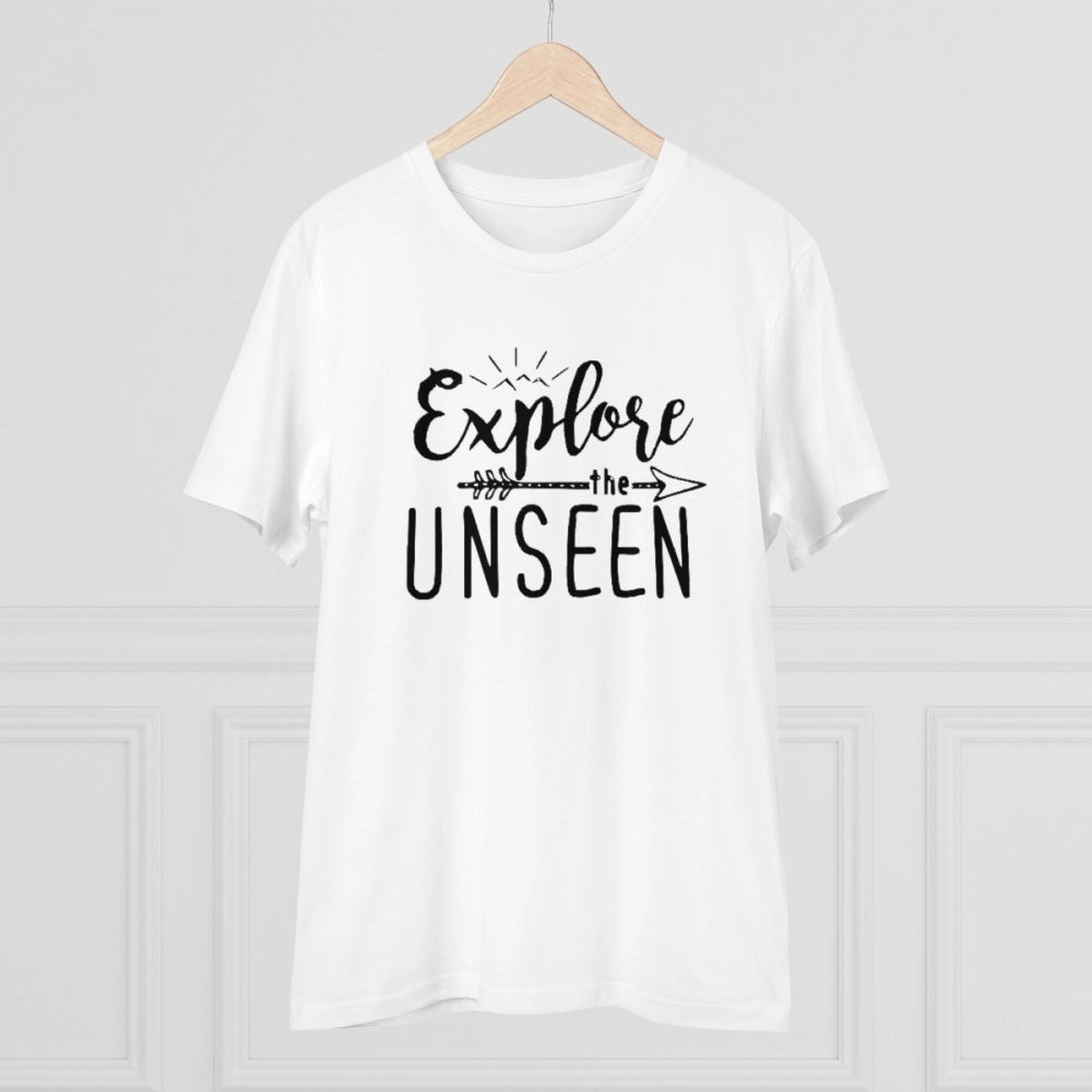 HamariDookan Men's PC Cotton Explore The Unseen Printed T Shirt (Color: White, Thread Count: 180GSM)