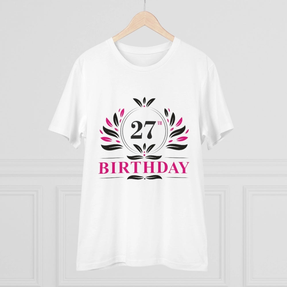 HamariDookan Men's PC Cotton 27th Birthday Printed T Shirt (Color: White, Thread Count: 180GSM)