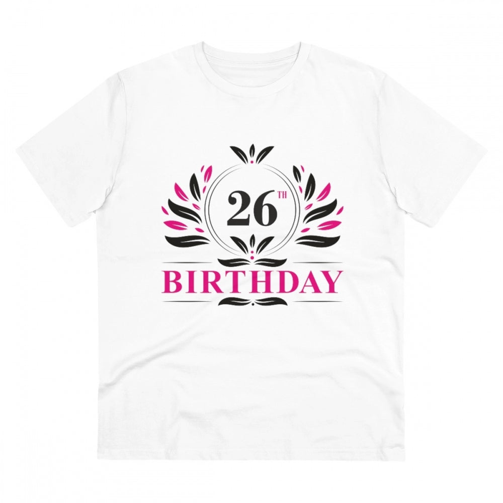 HamariDookan Men's PC Cotton 26th Birthday Printed T Shirt (Color: White, Thread Count: 180GSM)