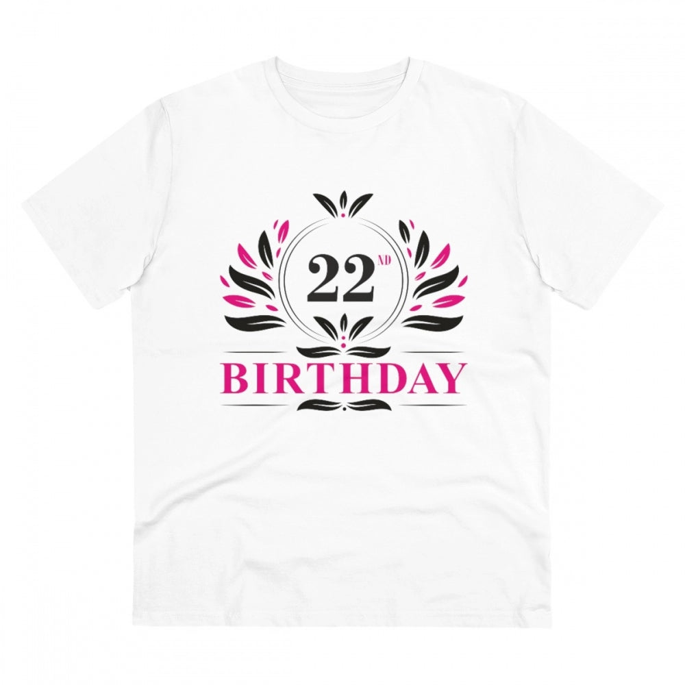 HamariDookan Men's PC Cotton 22nd Birthday Printed T Shirt (Color: White, Thread Count: 180GSM)
