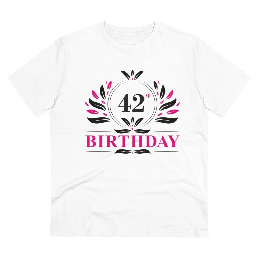 HamariDookan Men's PC Cotton 42nd Birthday Printed T Shirt (Color: White, Thread Count: 180GSM)