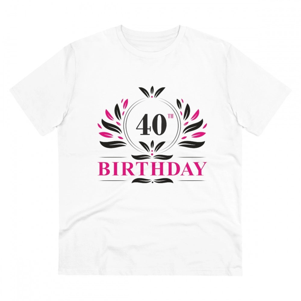 HamariDookan Men's PC Cotton 40th Birthday Printed T Shirt (Color: White, Thread Count: 180GSM)