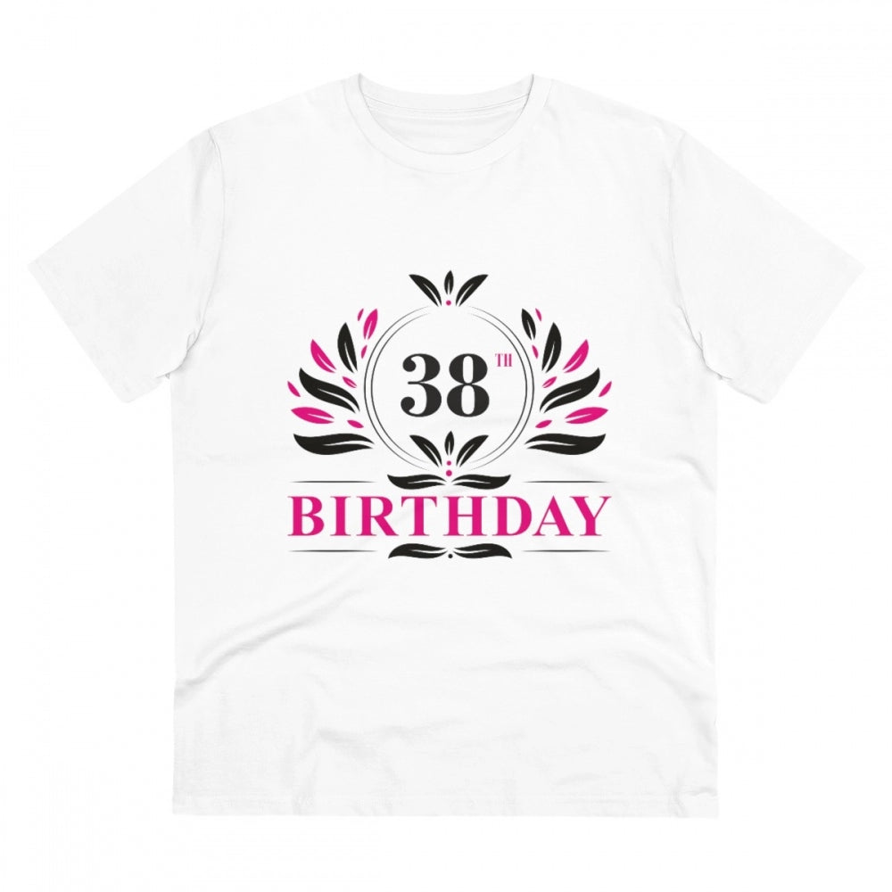 HamariDookan Men's PC Cotton 38th Birthday Printed T Shirt (Color: White, Thread Count: 180GSM)