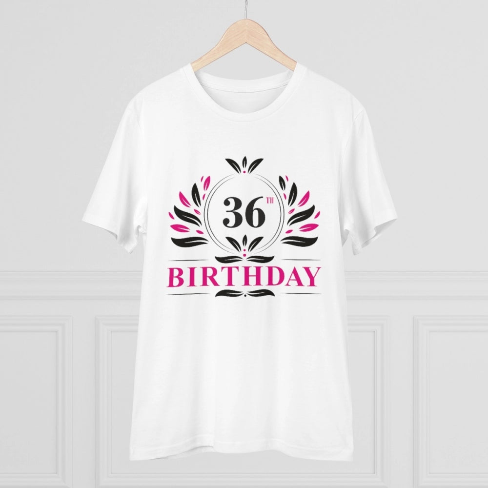 HamariDookan Men's PC Cotton 36th Birthday Printed T Shirt (Color: White, Thread Count: 180GSM)