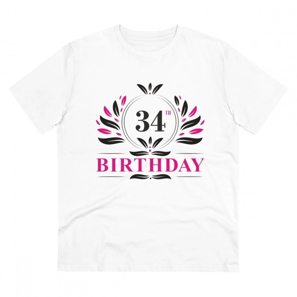 HamariDookan Men's PC Cotton 34th Birthday Printed T Shirt (Color: White, Thread Count: 180GSM)