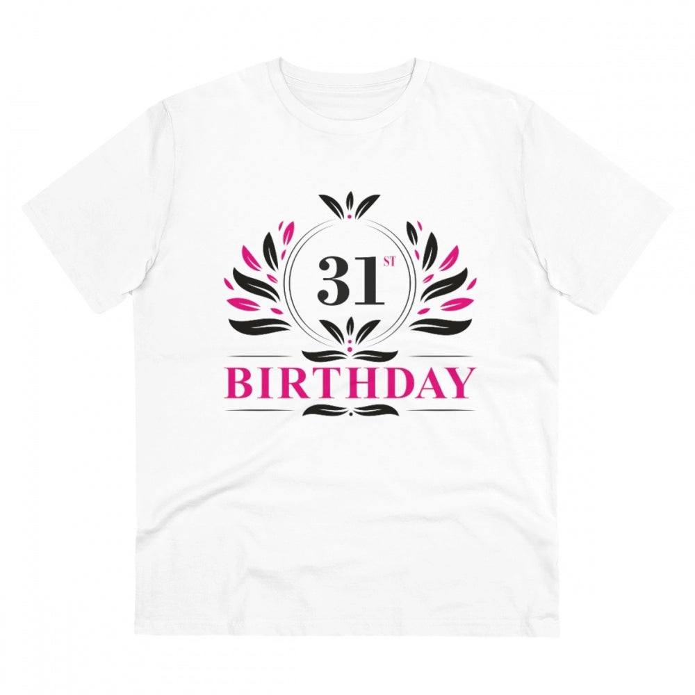 HamariDookan Men's PC Cotton 31st Birthday Printed T Shirt (Color: White, Thread Count: 180GSM)