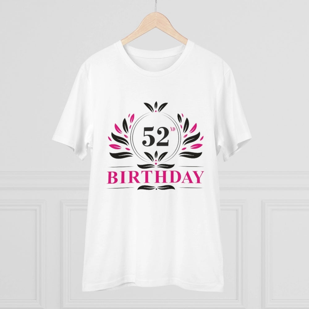 HamariDookan Men's PC Cotton 52nd Birthday Printed T Shirt (Color: White, Thread Count: 180GSM)