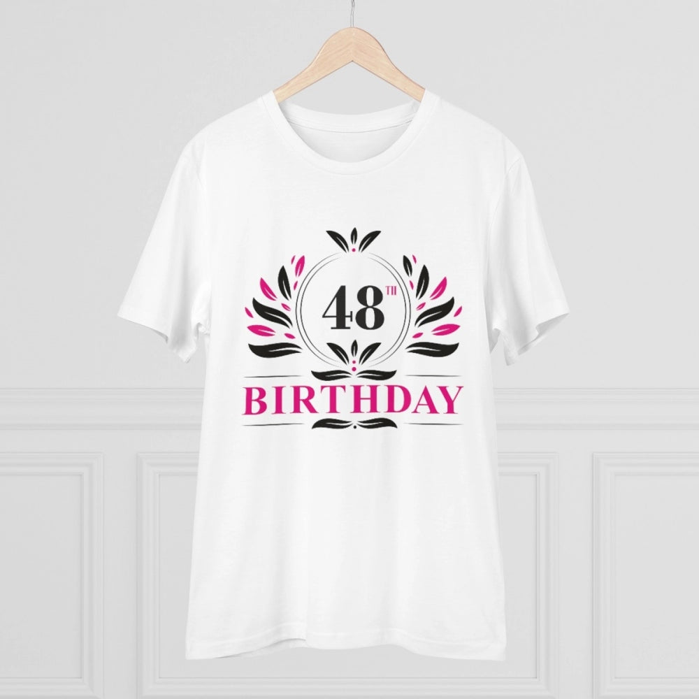 HamariDookan Men's PC Cotton 48th Birthday Printed T Shirt (Color: White, Thread Count: 180GSM)