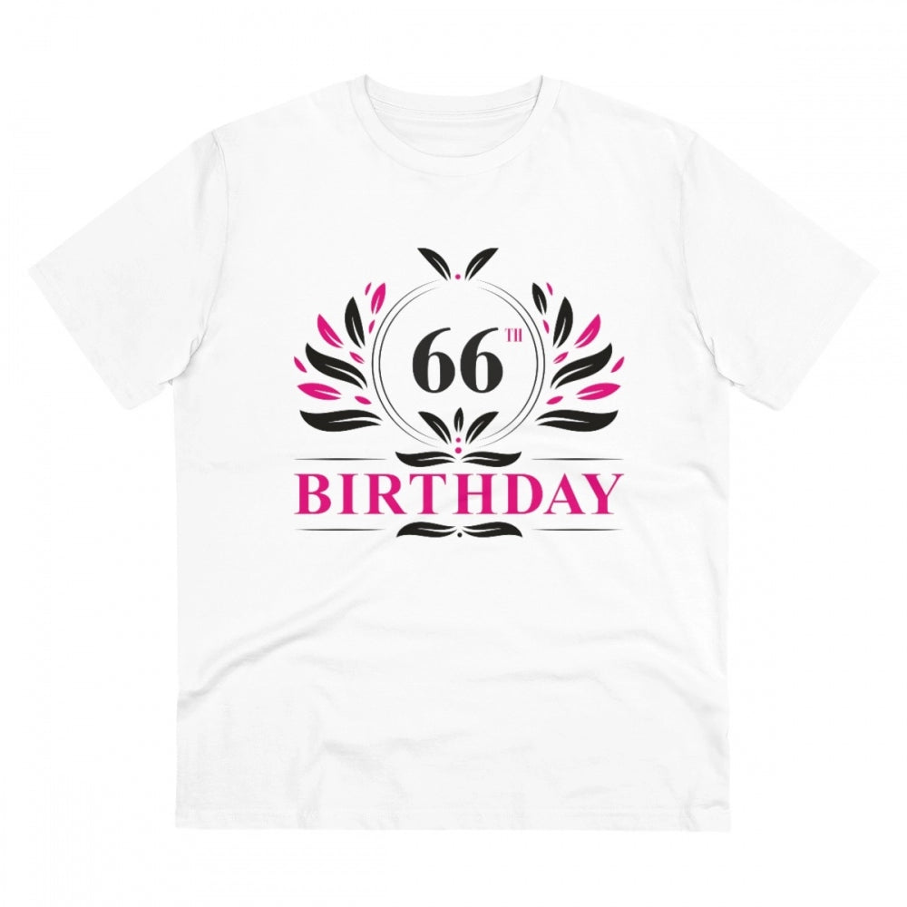 HamariDookan Men's PC Cotton 66th Birthday Printed T Shirt (Color: White, Thread Count: 180GSM)