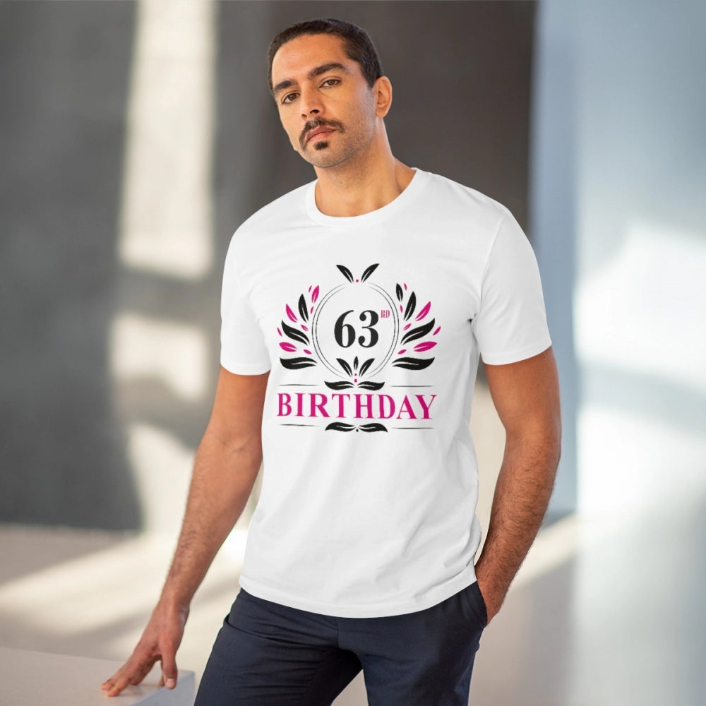 HamariDookan Men's PC Cotton 63rd Birthday Printed T Shirt (Color: White, Thread Count: 180GSM)