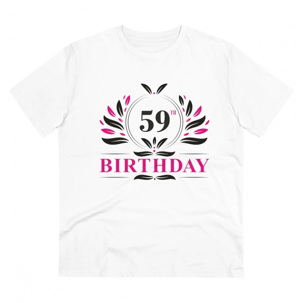 HamariDookan Men's PC Cotton 59th Birthday Printed T Shirt (Color: White, Thread Count: 180GSM)