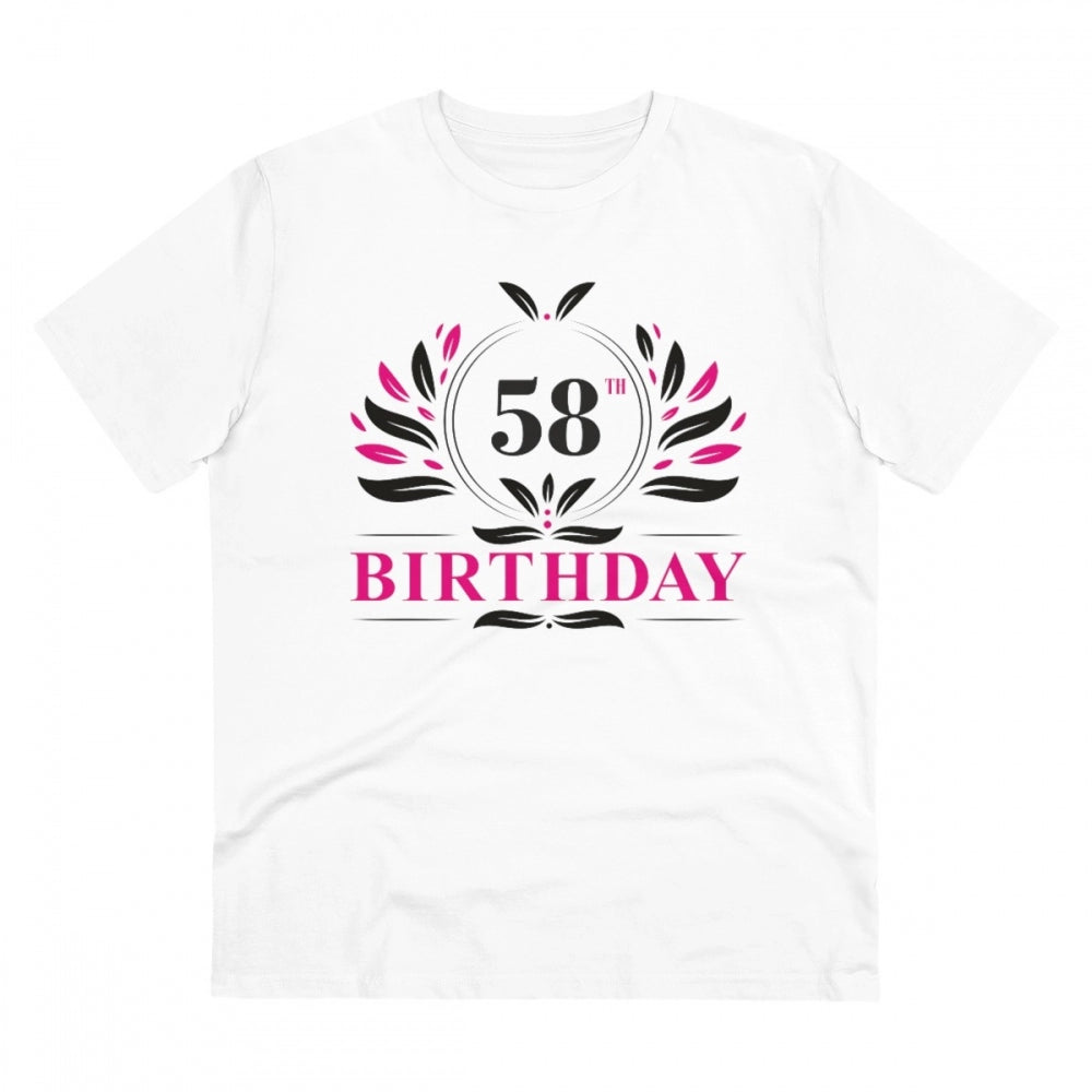 HamariDookan Men's PC Cotton 58th Birthday Printed T Shirt (Color: White, Thread Count: 180GSM)
