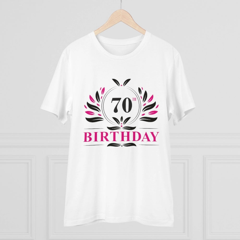 HamariDookan Men's PC Cotton 70th Birthday Printed T Shirt (Color: White, Thread Count: 180GSM)