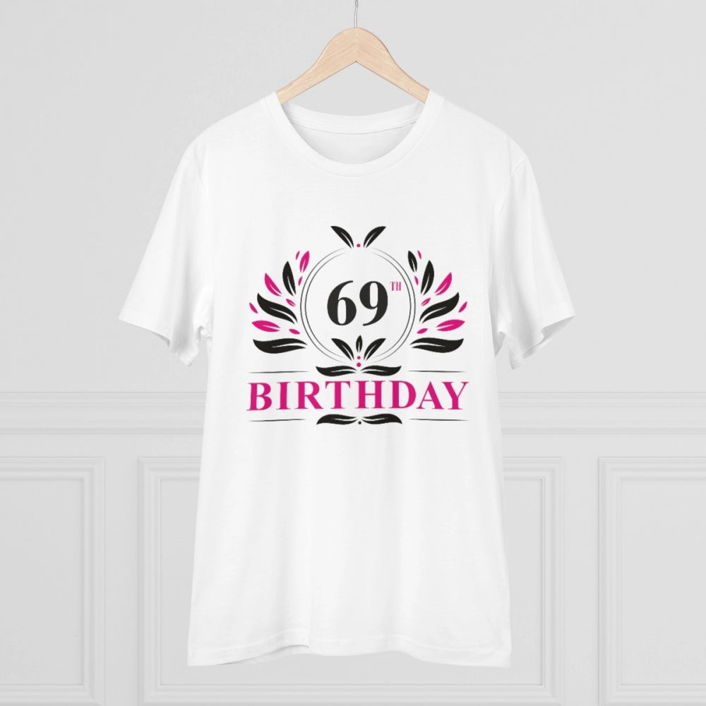 HamariDookan Men's PC Cotton 69th Birthday Printed T Shirt (Color: White, Thread Count: 180GSM)