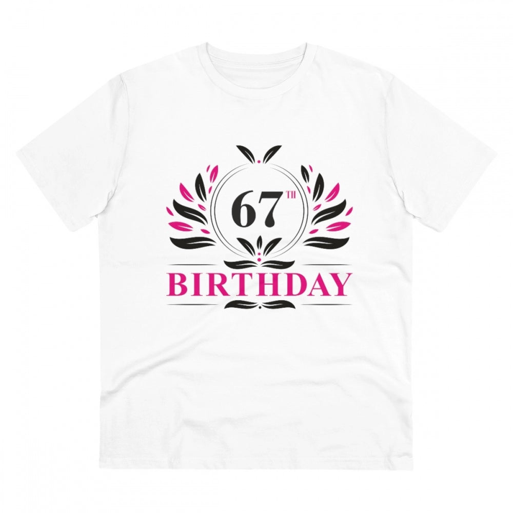 HamariDookan Men's PC Cotton 67th Birthday Printed T Shirt (Color: White, Thread Count: 180GSM)