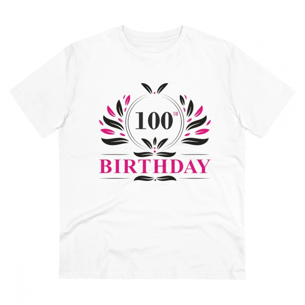 HamariDookan Men's PC Cotton 100th Birthday Printed T Shirt (Color: White, Thread Count: 180GSM)