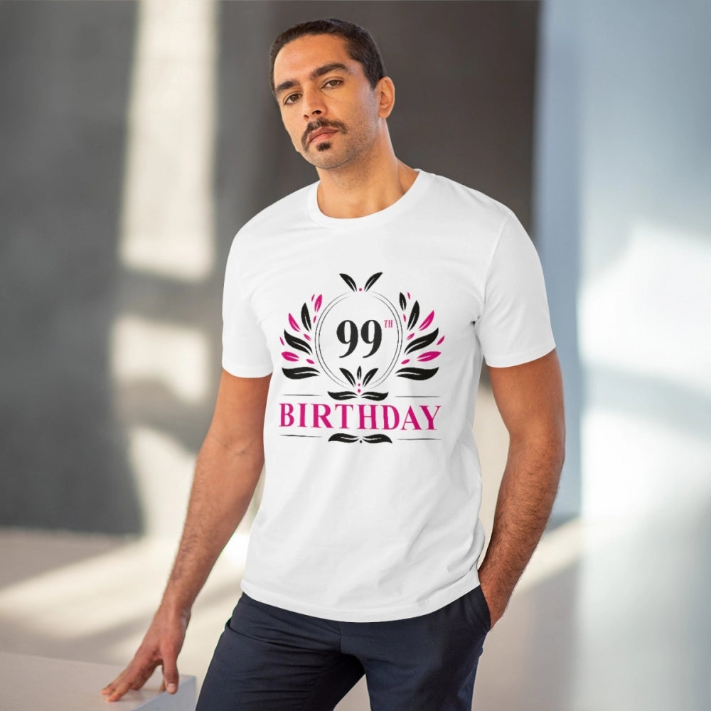 HamariDookan Men's PC Cotton 99th Birthday Printed T Shirt (Color: White, Thread Count: 180GSM)