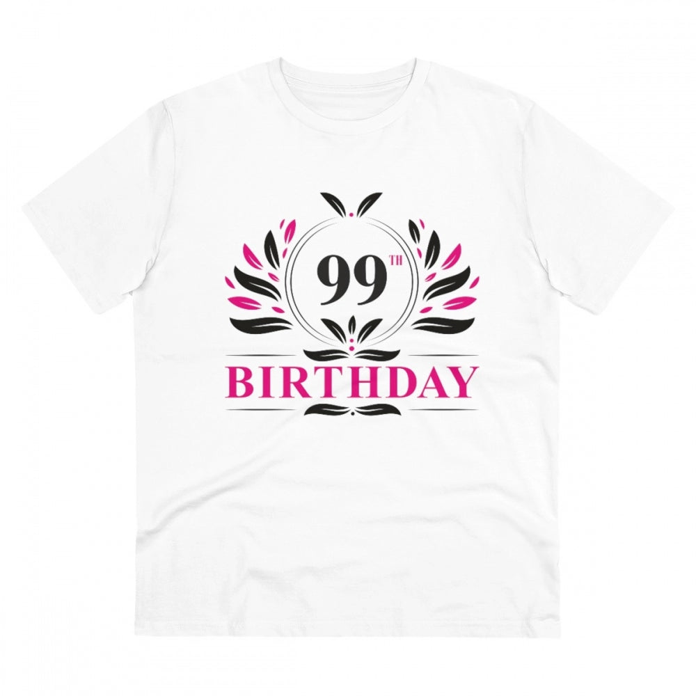 HamariDookan Men's PC Cotton 99th Birthday Printed T Shirt (Color: White, Thread Count: 180GSM)