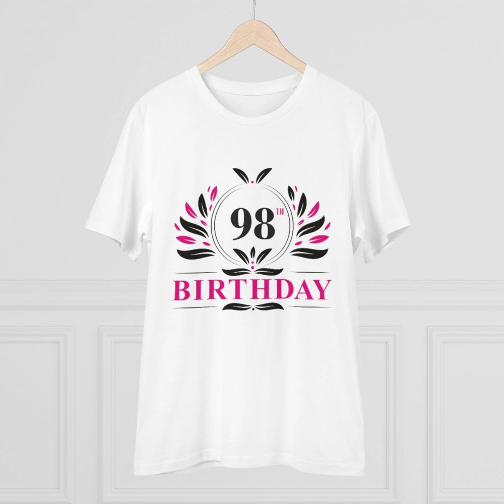 HamariDookan Men's PC Cotton 98th Birthday Printed T Shirt (Color: White, Thread Count: 180GSM)