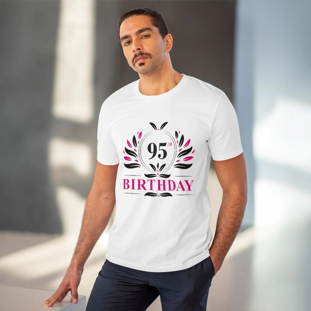 HamariDookan Men's PC Cotton 95th Birthday Printed T Shirt (Color: White, Thread Count: 180GSM)