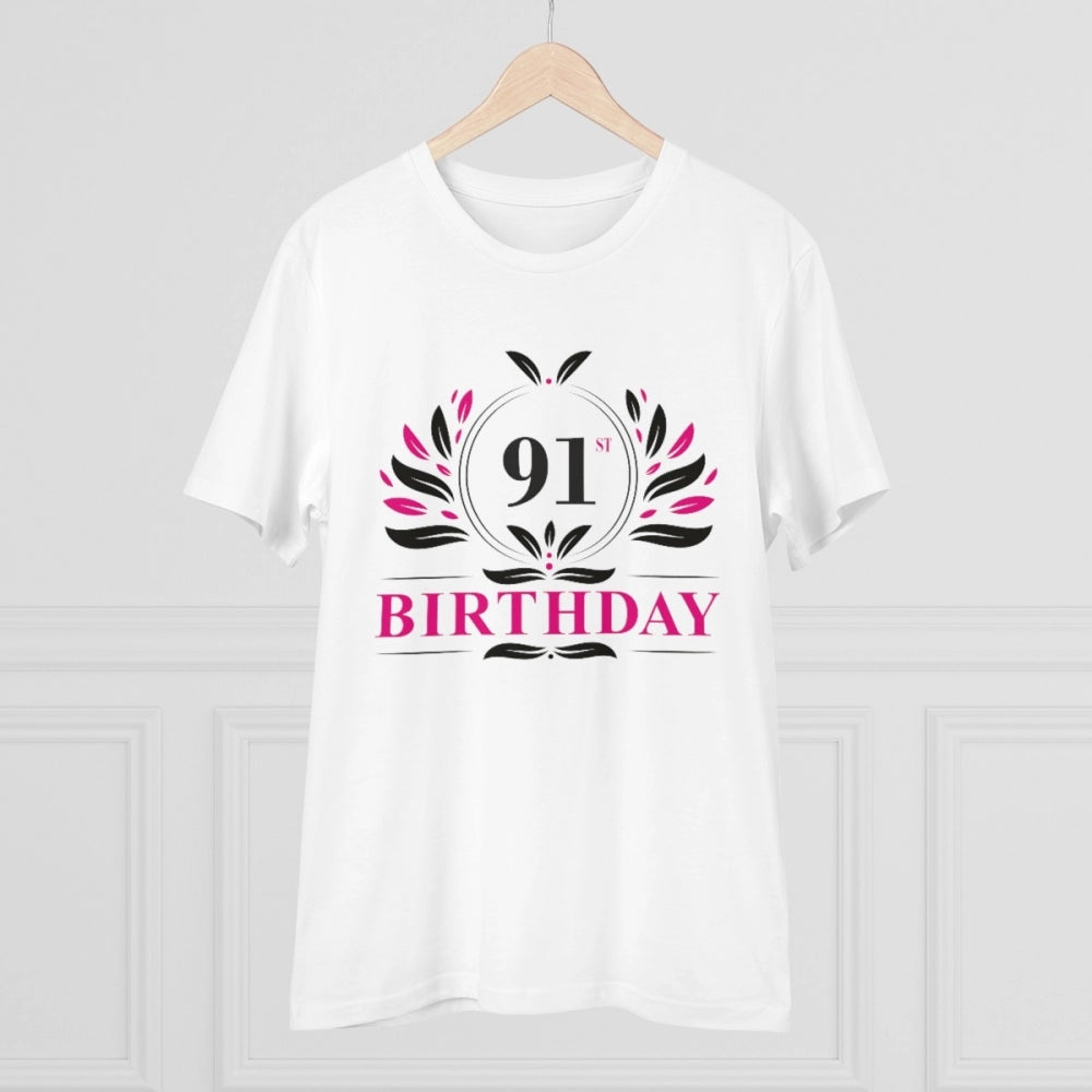 HamariDookan Men's PC Cotton 91st Birthday Printed T Shirt (Color: White, Thread Count: 180GSM)