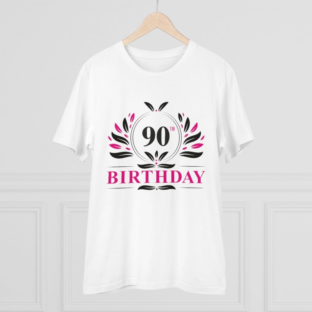HamariDookan Men's PC Cotton 90th Birthday Printed T Shirt (Color: White, Thread Count: 180GSM)
