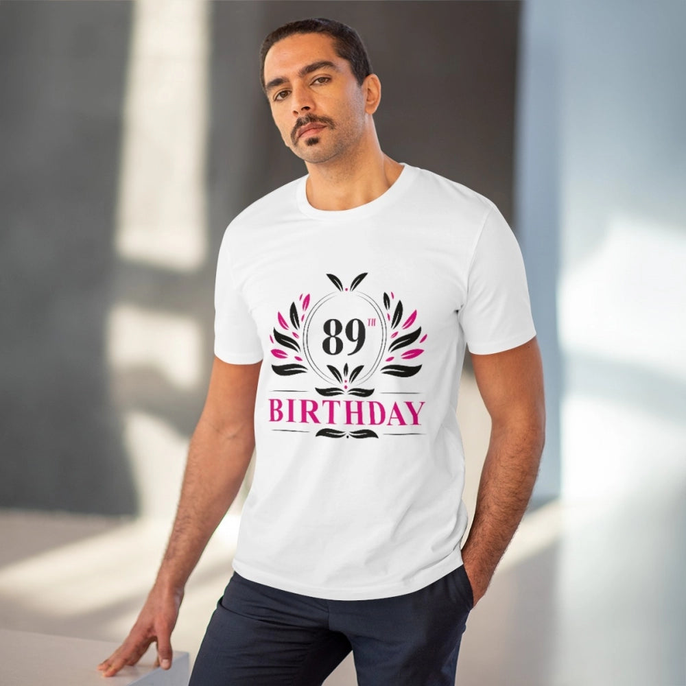 HamariDookan Men's PC Cotton 89th Birthday Printed T Shirt (Color: White, Thread Count: 180GSM)