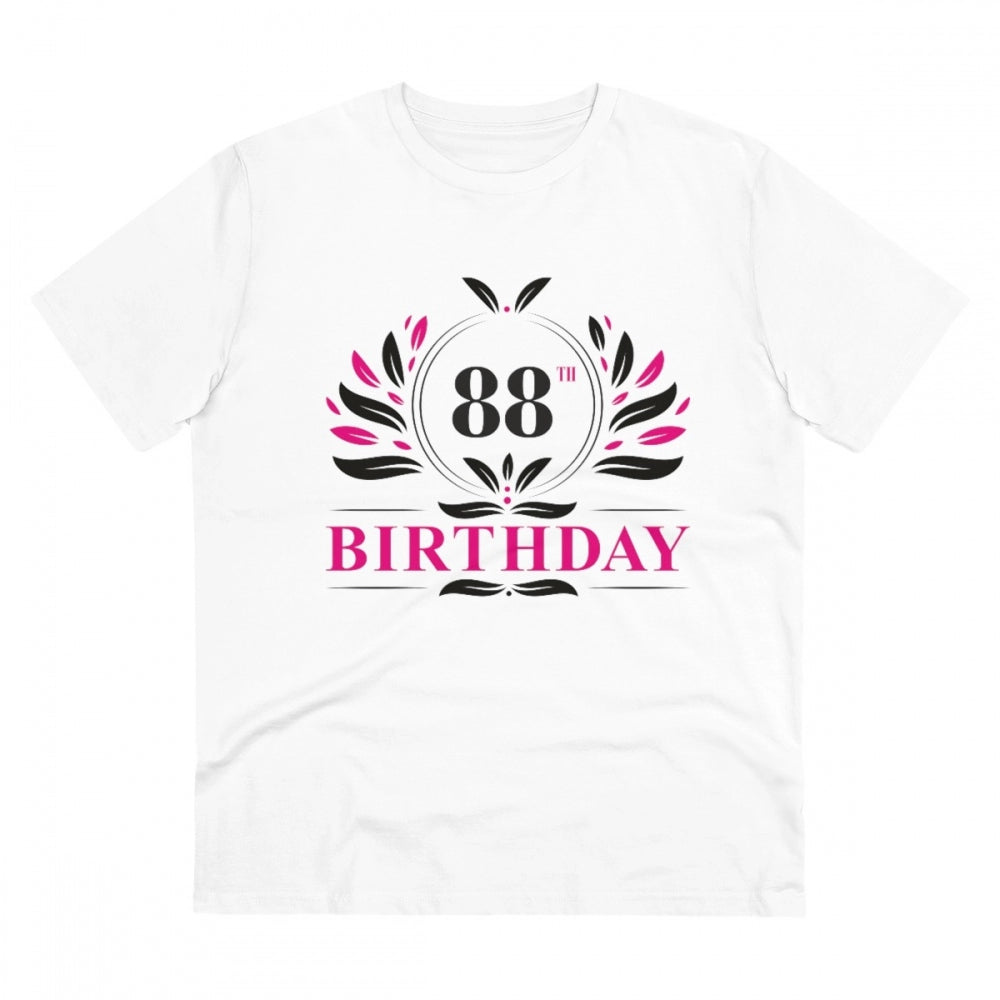 HamariDookan Men's PC Cotton 88th Birthday Printed T Shirt (Color: White, Thread Count: 180GSM)