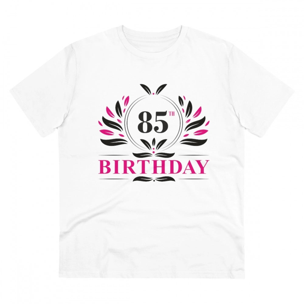 HamariDookan Men's PC Cotton 85th Birthday Printed T Shirt (Color: White, Thread Count: 180GSM)