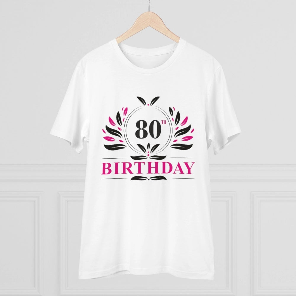 HamariDookan Men's PC Cotton 80th Birthday Printed T Shirt (Color: White, Thread Count: 180GSM)