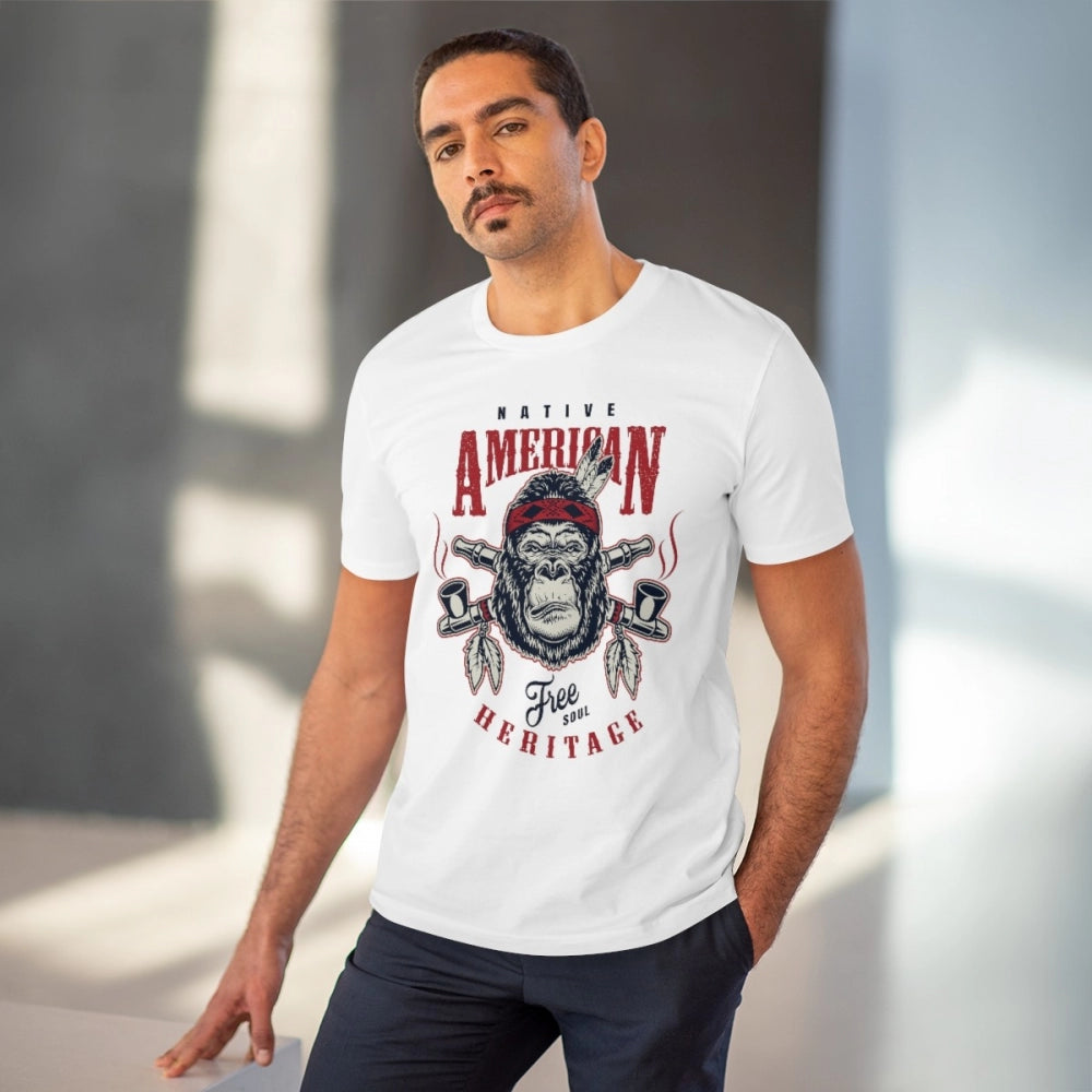 HamariDookan Men's PC Cotton Gorila Desing Printed T Shirt (Color: White, Thread Count: 180GSM)