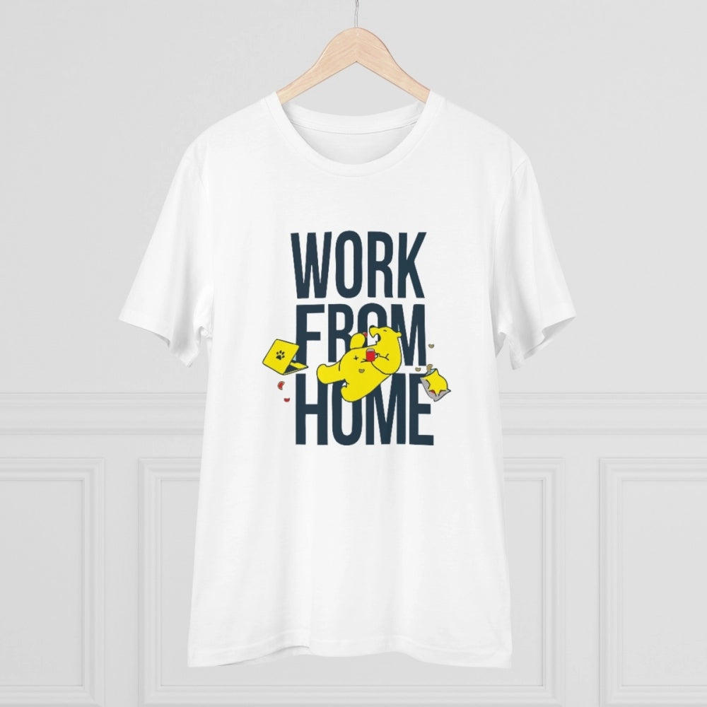 HamariDookan Men's PC Cotton Work From Home Desing Printed T Shirt (Color: White, Thread Count: 180GSM)