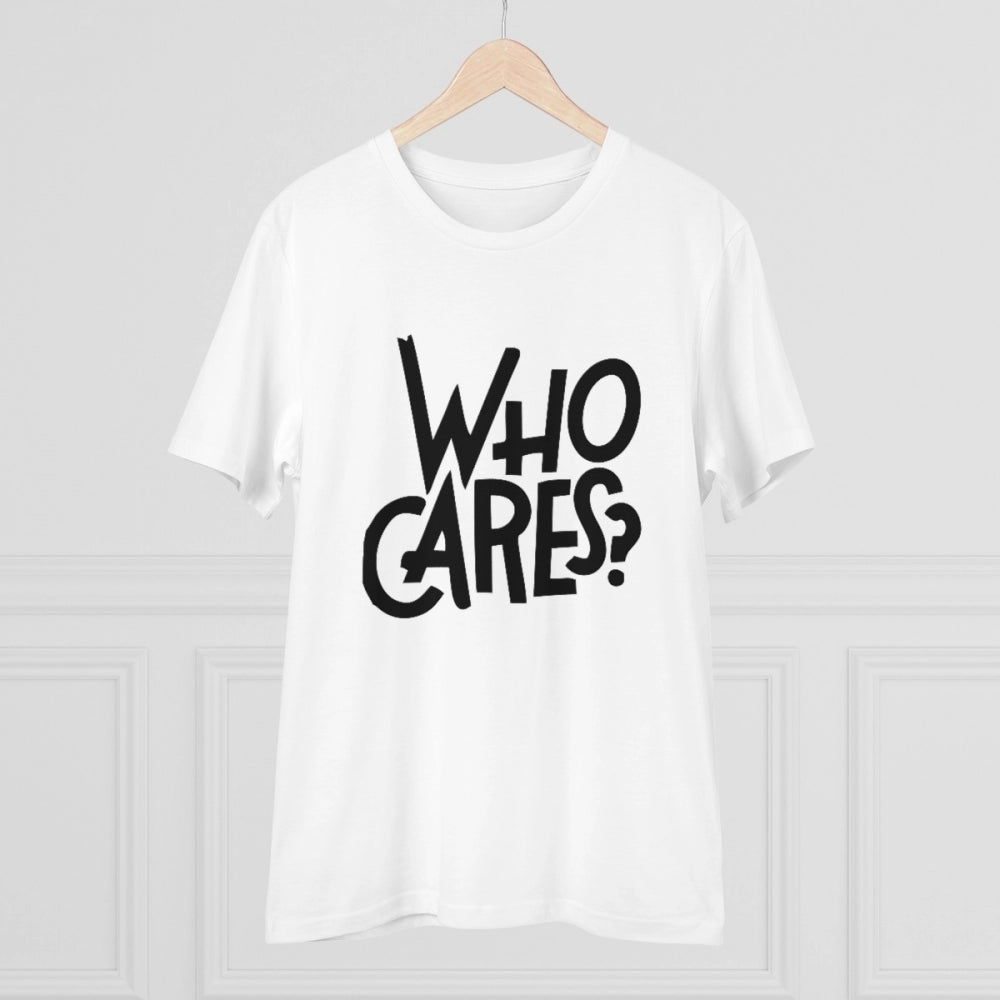 HamariDookan Men's PC Cotton Who Cares Printed T Shirt (Color: White, Thread Count: 180GSM)