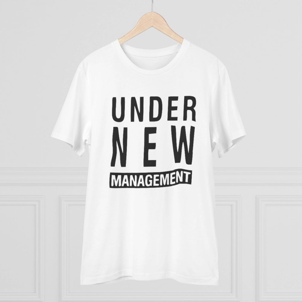 HamariDookan Men's PC Cotton Under New Management Desing Printed T Shirt (Color: White, Thread Count: 180GSM)