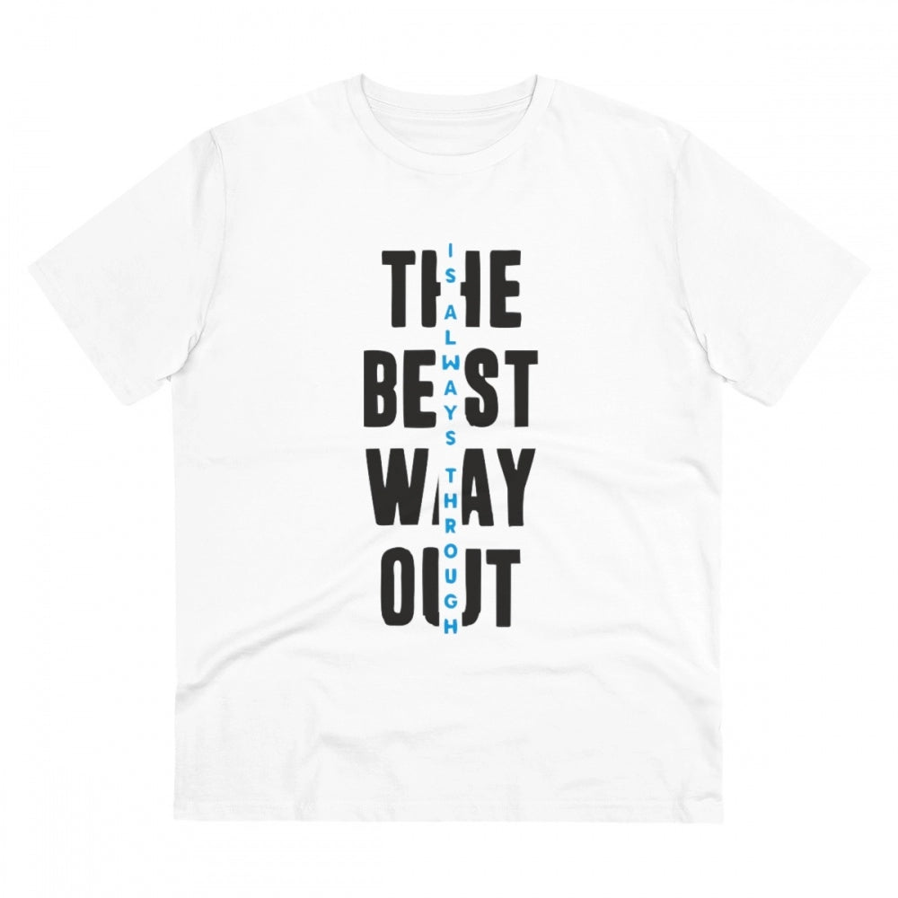 HamariDookan Men's PC Cotton The Best Way Out Printed T Shirt (Color: White, Thread Count: 180GSM)