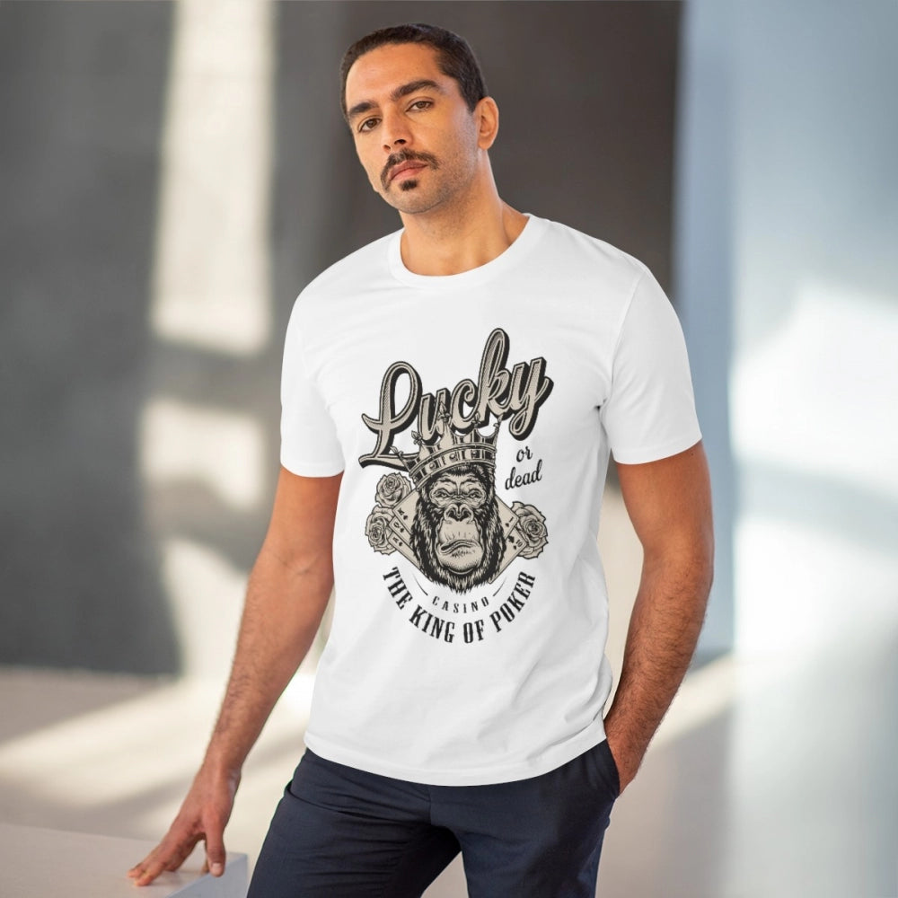 HamariDookan Men's PC Cotton Gorila Desing Printed T Shirt (Color: White, Thread Count: 180GSM)