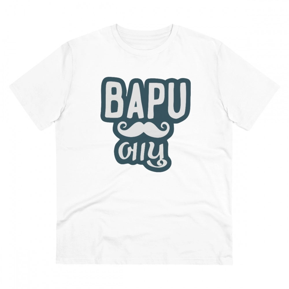 HamariDookan Men's PC Cotton Baapu Printed T Shirt (Color: White, Thread Count: 180GSM)