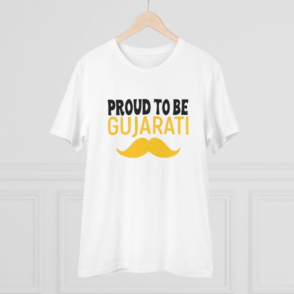 HamariDookan Men's PC Cotton Proud To Be Gujarati Printed T Shirt (Color: White, Thread Count: 180GSM)