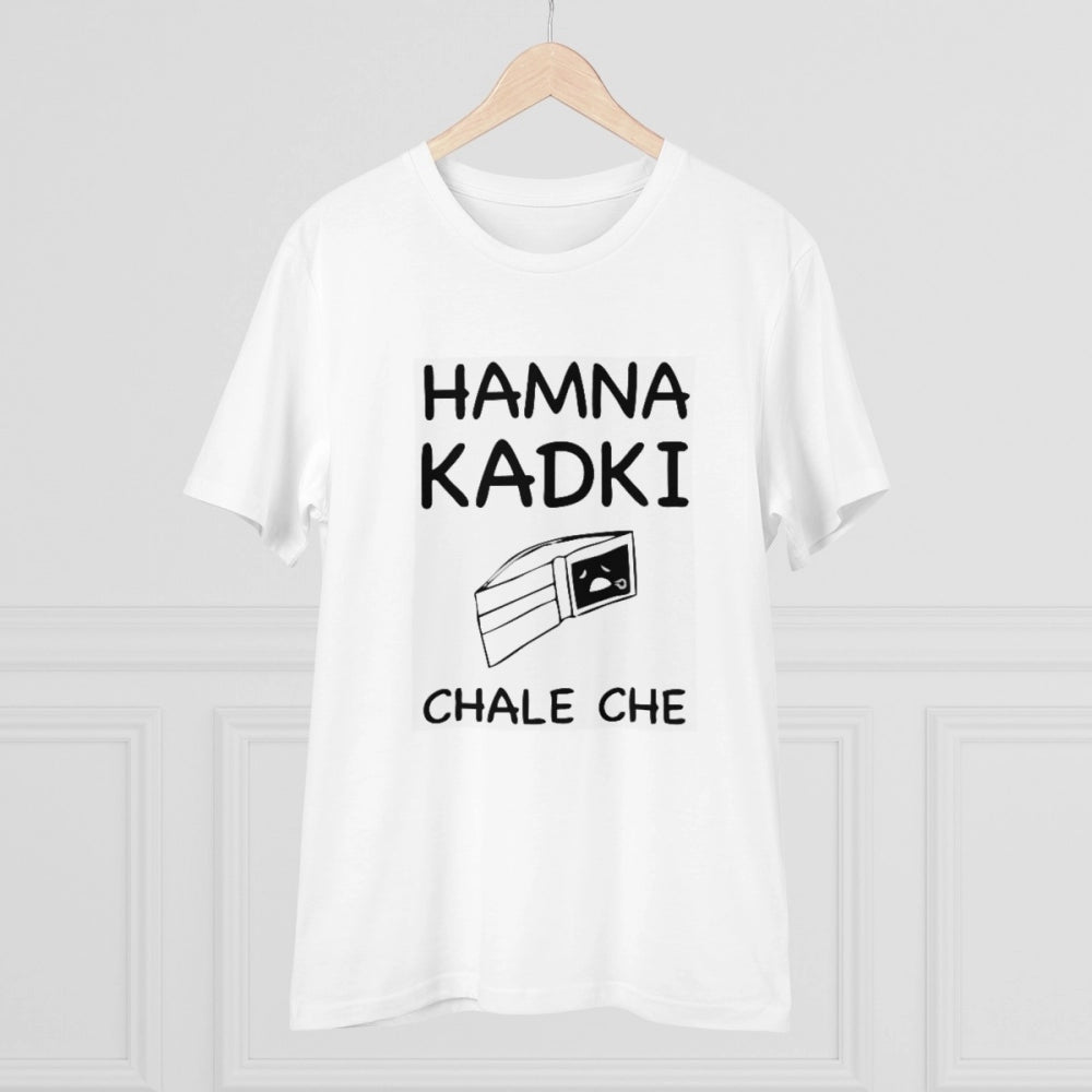 HamariDookan Men's PC Cotton Hamna Kadki Chale Che Printed T Shirt (Color: White, Thread Count: 180GSM)