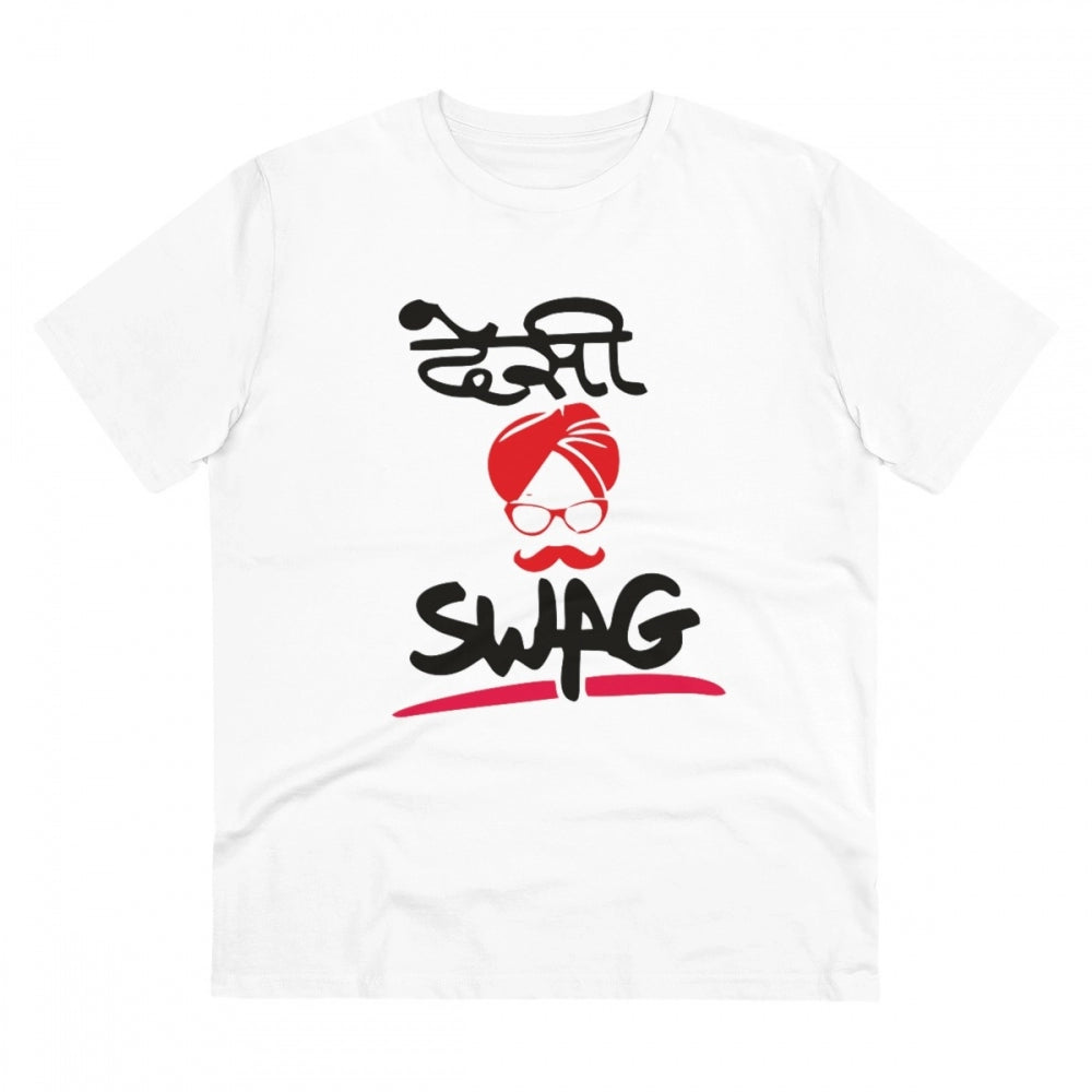 HamariDookan Men's PC Cotton Desi Swag Printed T Shirt (Color: White, Thread Count: 180GSM)