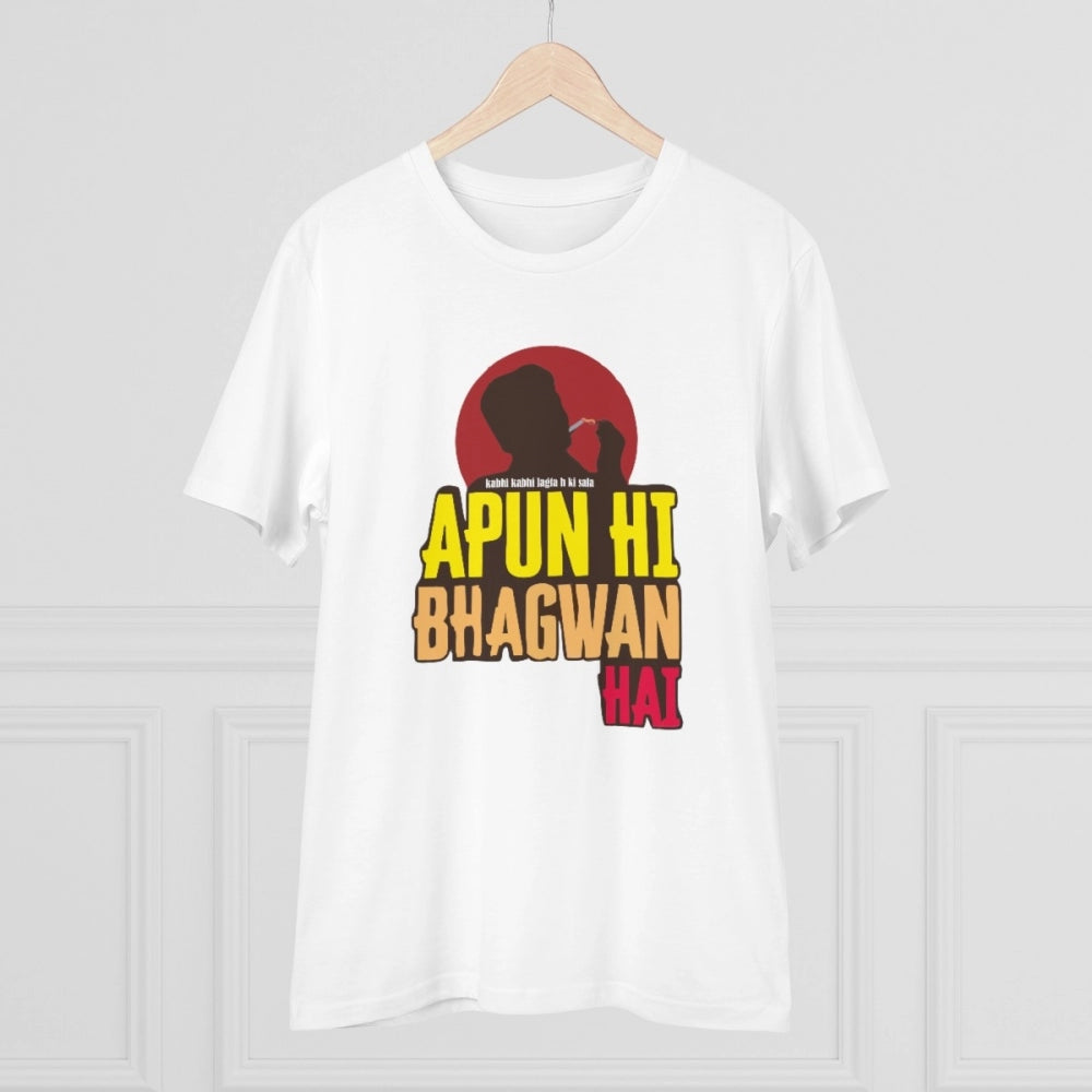 HamariDookan Men's PC Cotton Apun Hi Bhagvan Hai Printed T Shirt (Color: White, Thread Count: 180GSM)