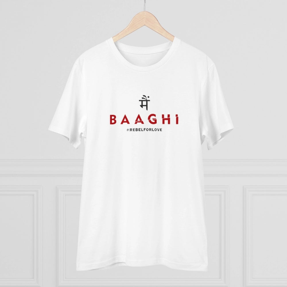 HamariDookan Men's PC Cotton Me Bhaghi Printed T Shirt (Color: White, Thread Count: 180GSM)