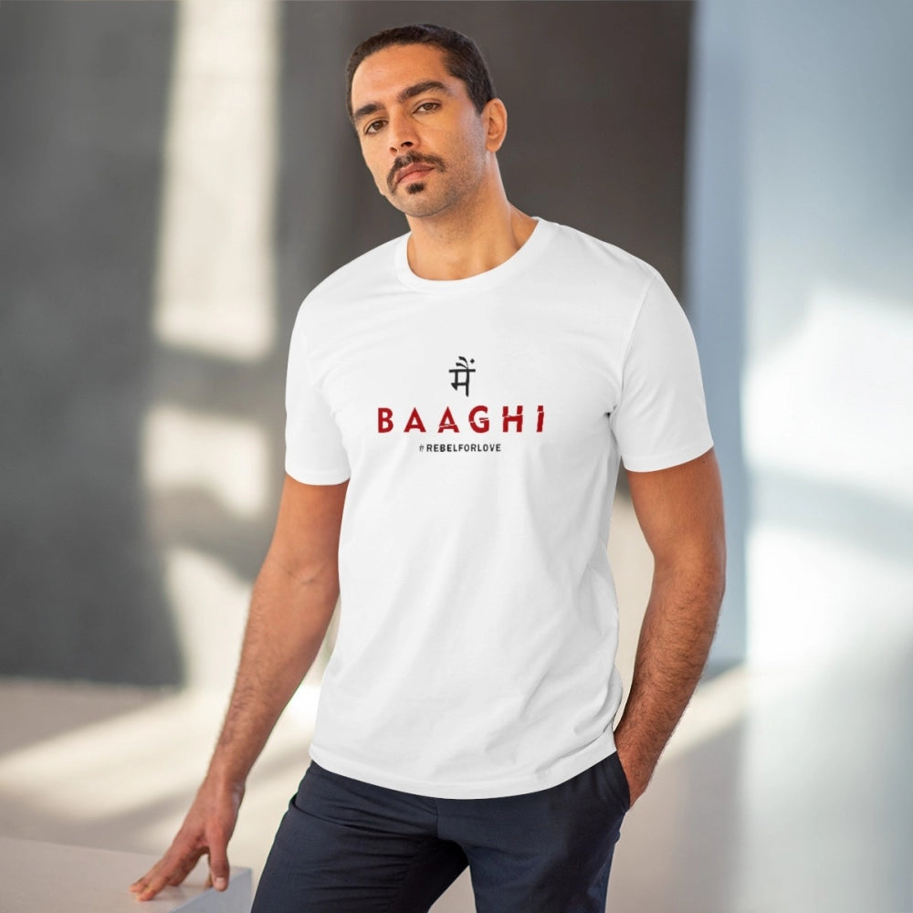 HamariDookan Men's PC Cotton Me Bhaghi Printed T Shirt (Color: White, Thread Count: 180GSM)