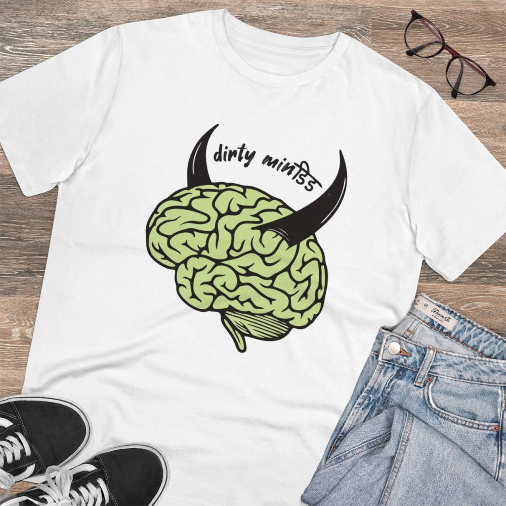 HamariDookan Men's PC Cotton Dirty Minddid Printed T Shirt (Color: White, Thread Count: 180GSM)