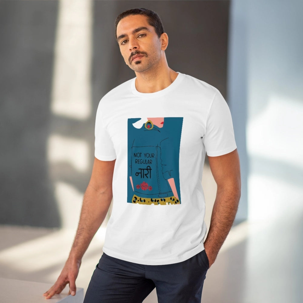 HamariDookan Men's PC Cotton Not Your Regular Naari Printed T Shirt (Color: White, Thread Count: 180GSM)