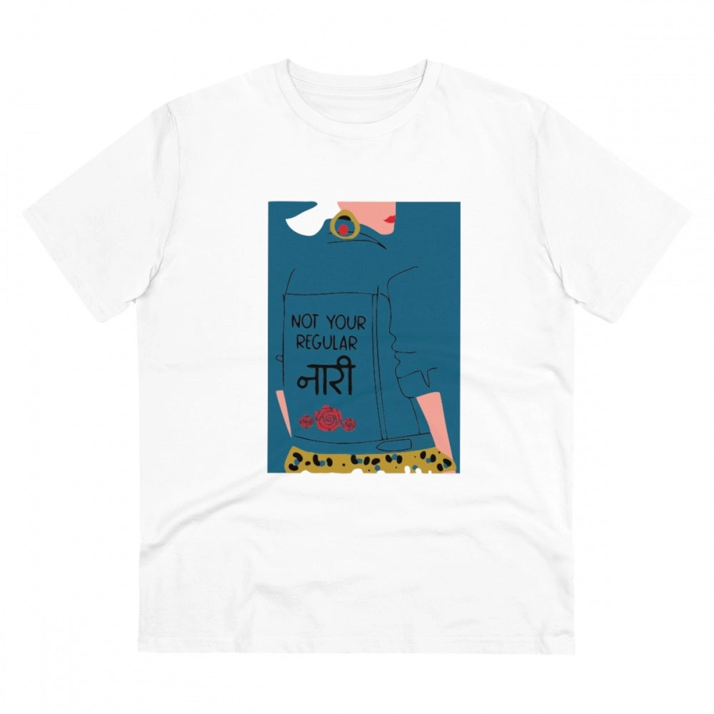 HamariDookan Men's PC Cotton Not Your Regular Naari Printed T Shirt (Color: White, Thread Count: 180GSM)