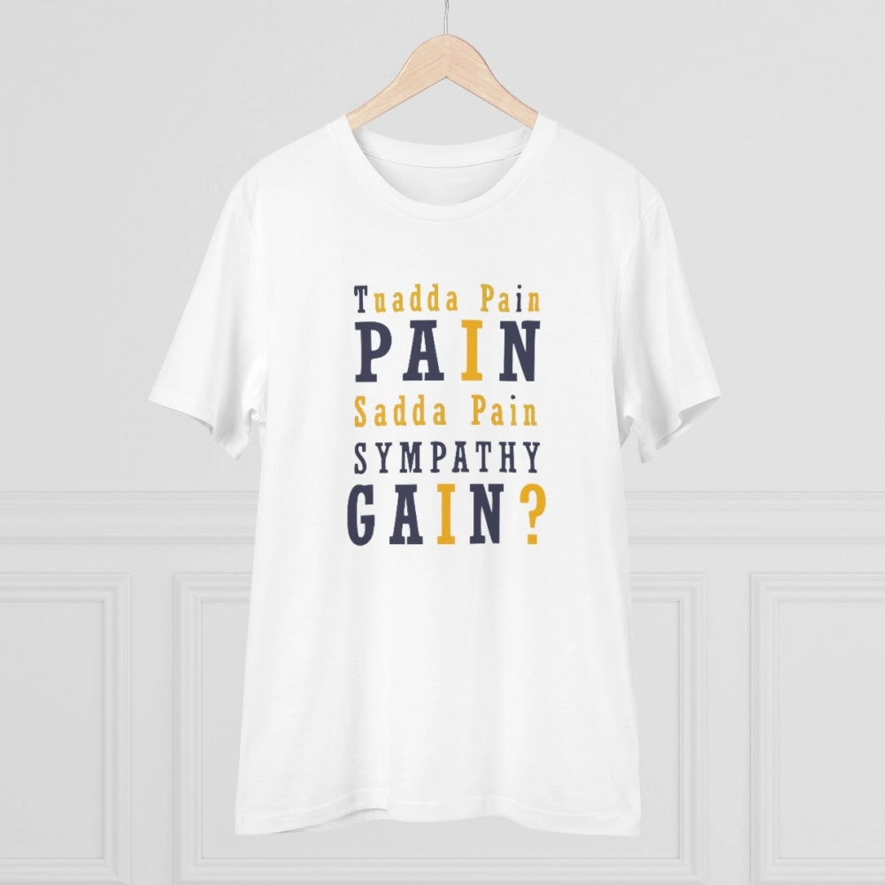 HamariDookan Men's PC Cotton Tuadda Pain Pain Sadda Pain Sympathy Gain Printed T Shirt (Color: White, Thread Count: 180GSM)