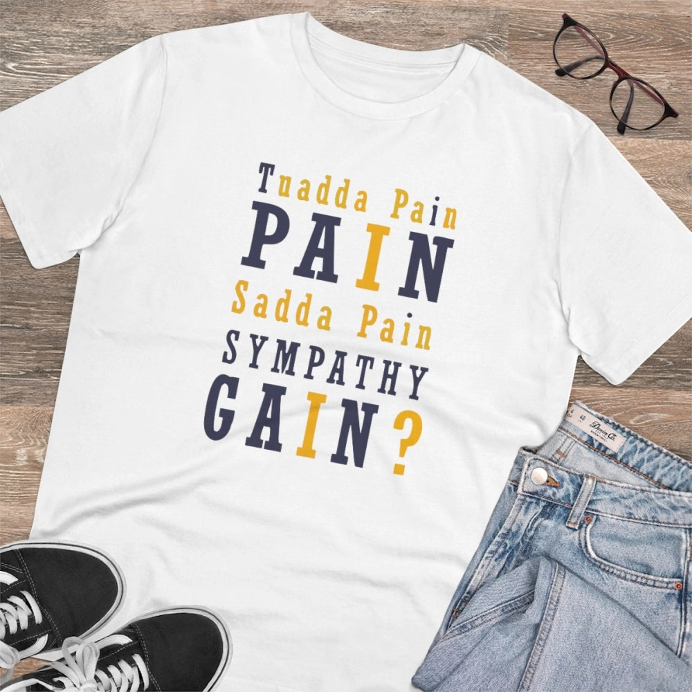 HamariDookan Men's PC Cotton Tuadda Pain Pain Sadda Pain Sympathy Gain Printed T Shirt (Color: White, Thread Count: 180GSM)