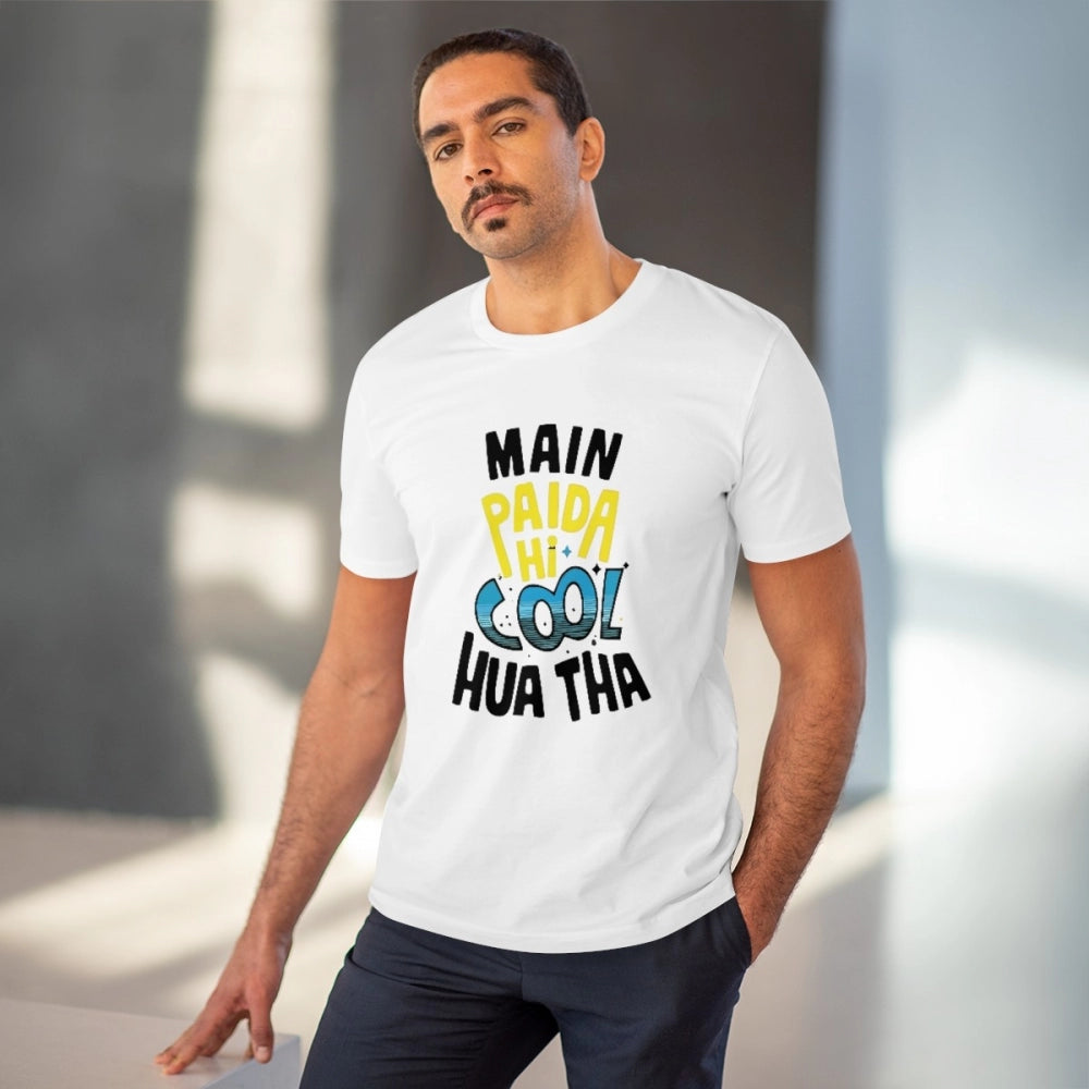 HamariDookan Men's PC Cotton Me Paida Hi Cool Huaa Tha Printed T Shirt (Color: White, Thread Count: 180GSM)