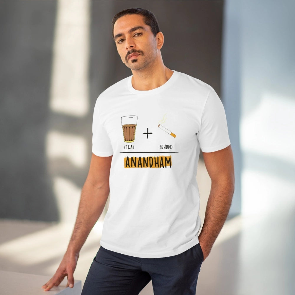 HamariDookan Men's PC Cotton Telugu Desing Printed T Shirt (Color: White, Thread Count: 180GSM)